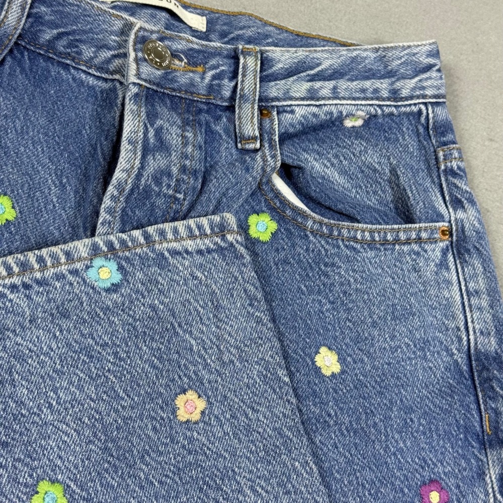 PacSun Blue Embroidered Flower Dad Jean High Waisted Straight Leg Denim 28